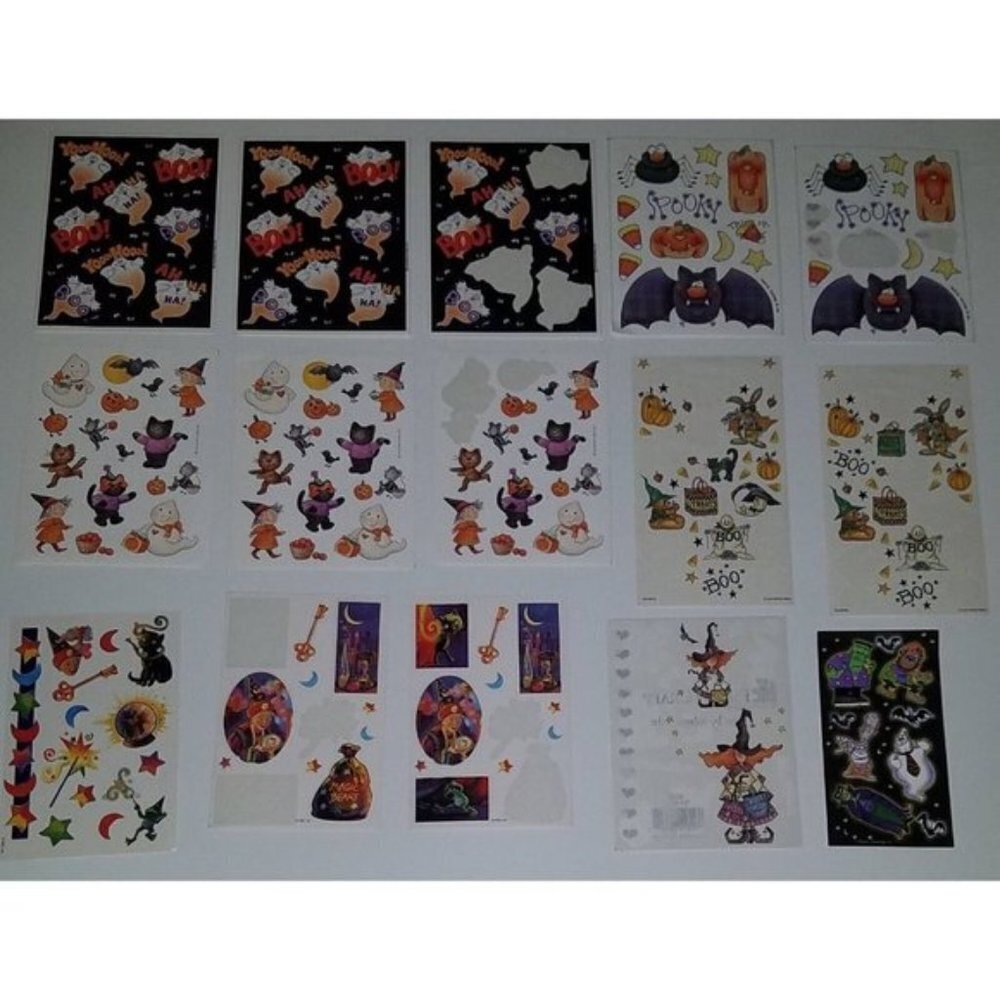 VTG Mixed Lot Halloween Stickers Temporary Tattoos Ghost Witch Black Cat Bat